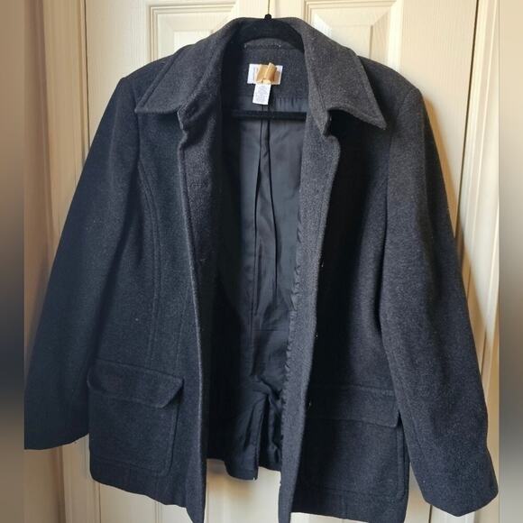 Ann Taylor Loft Vintage Wool Blend Short Pea Coat Petite 12 Gray Classic Minimal - Picture 4 of 7